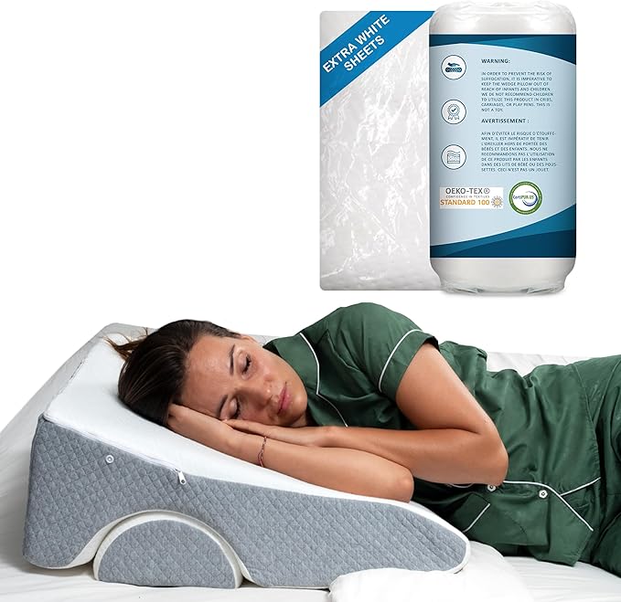 Bed Wedge Pillow 10 inch | Memory Foam Wedge Pillow for Sleeping | Triangle Pillow Wedge | Acid Reflux Pillow | Post-Surgery Support Cushion | Back, Head, Knee, Elbow Support | Pregnancy Pillow - LeafyLoom