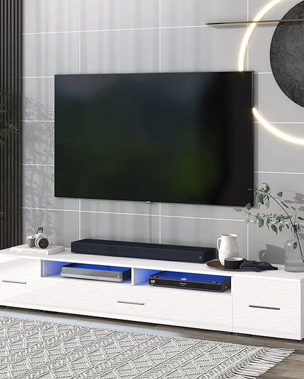 NicBex TV Stand for 90+ Inch TV LED Entertainment Center Media Storage Console Table with High Gloss TV Cabinet and 16-Color RGB LED for Living Room,Bedroom, 82.60 Inch,White - LeafyLoom