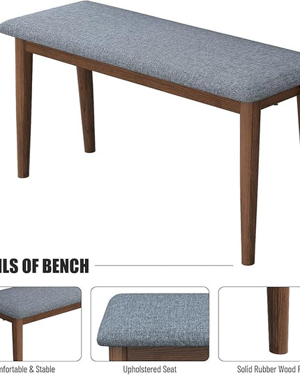 5 Piece Kitchen Dining, Wooden Rectangular Table Chairs and 2 Upholstered Bench, Retro Rustic Dinette Set for 6 People for Living Room Furniture, Walnut - LeafyLoom