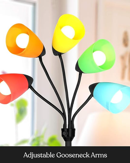Brightech Medusa LED Floor Lamp – Multi-Head Dimmable Floor Lamp for Living Rooms & Offices – Tall Lamp with Interchangeable Shades, Adjustable Standing Lamp for Bedroom Reading – Black - LeafyLoom