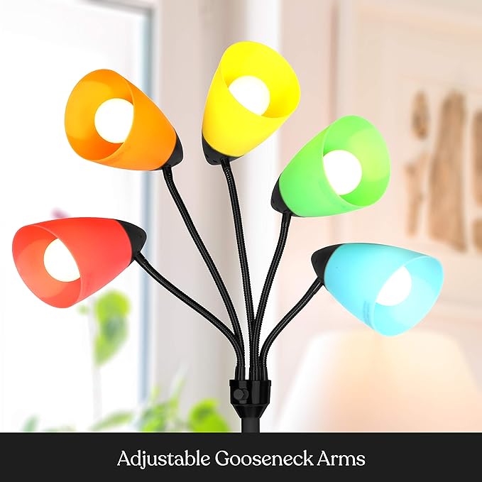 Brightech Medusa LED Floor Lamp – Multi-Head Dimmable Floor Lamp for Living Rooms & Offices – Tall Lamp with Interchangeable Shades, Adjustable Standing Lamp for Bedroom Reading – Black - LeafyLoom