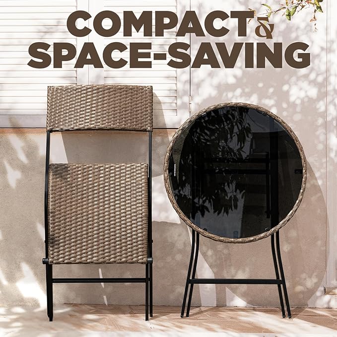 Bistro Set with Round Table, Metal Wicker Design - LeafyLoom