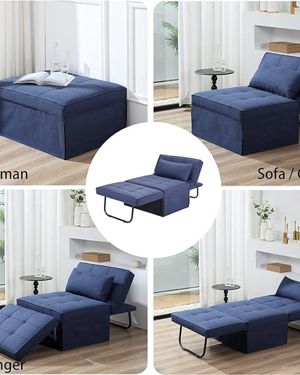 Sofa Bed, 4 in 1 Multi-Function Folding Ottoman Breathable Linen Couch Bed with Adjustable Backrest Modern Convertible Chair for Living Room Apartment Office,Blue - LeafyLoom