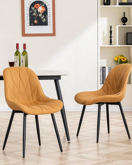YOUNIKE Dining Chairs Set of 2, Saffron Tan Comfy Padded Kitchen Chairs, Armless Modern Faux Leather Upholstered Dining Room Chairs, Elegant Dinning Chairs Side Chairs, Loads up to 300LBS - LeafyLoom
