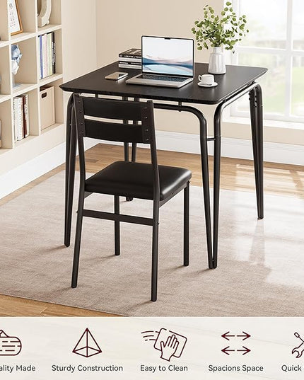 Dining Table for 2, Small Table and Chairs Set of 2, Square Dinette Set for 2, Dinner Table Set, 3 Piece Kitchen & Dining Room Sets for Small Space, Apartment (Black, Dining Table with 2 Chairs) - LeafyLoom