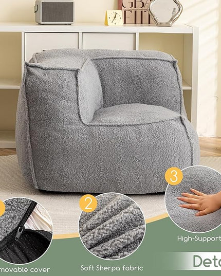 HIGOGOGO Modular Sectional Bean Bag Sofa Chair, Bean Bag Couch with Foam Chunk Filling, Removable & Washable Sherpa Cover, Floor Sofa for Family Living Room Bedroom, Type L - LeafyLoom