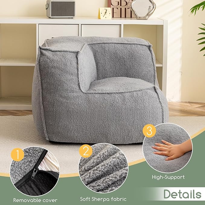 HIGOGOGO Modular Sectional Bean Bag Sofa Chair, Bean Bag Couch with Foam Chunk Filling, Removable & Washable Sherpa Cover, Floor Sofa for Family Living Room Bedroom, Type L - LeafyLoom