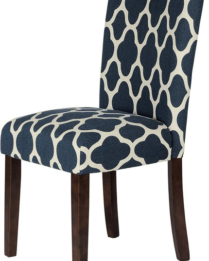 HomePop Parsons Classic Upholstered Accent Dining Chair, Set of 2, Navy and Cream Geometric - LeafyLoom