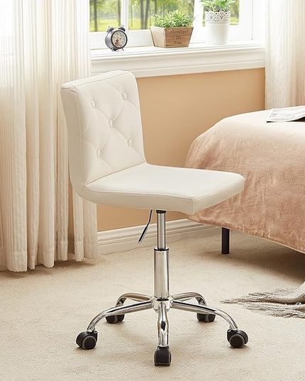 VECELO PU Leather Mid-Back Armless Desk Chair Adjustable Height 360° Rolling Swivel for Home Office Work, White - LeafyLoom