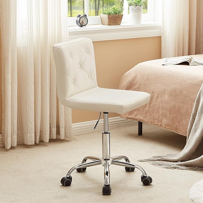 VECELO PU Leather Mid-Back Armless Desk Chair Adjustable Height 360° Rolling Swivel for Home Office Work, White - LeafyLoom