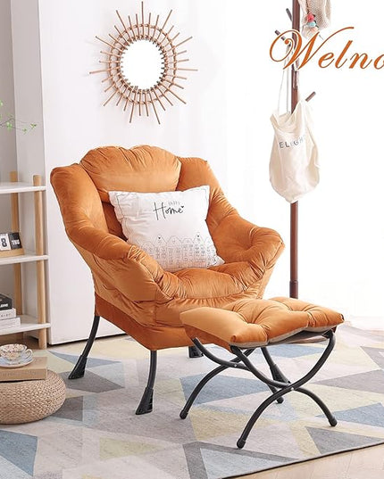 Welnow Lazy Chair with Ottoman, Modern Lounge Accent Chair with Armrests and a Side Pocket, Leisure Upholstered Sofa Chair Reading Chair with Footrest for Small Space, Corner Chair - LeafyLoom