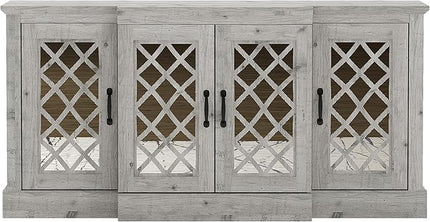 Galano Millicent Wide Sideboard Buffet Cabinet, Kitchen Storage Cabinet with Acrylic Mirror Doors, Cupboard Console Table, Rustic Farmhouse Buffet Display for Coffee Bar, Mexican Grey - LeafyLoom