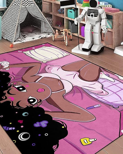 Black Magic Girl Area Rug Girls Room Decor Black Girl Rugs for Bedroom African American Girls Carpet for Living Room Pink Room Decor for Teen Girls Yoga Mats, 3'×5' - LeafyLoom