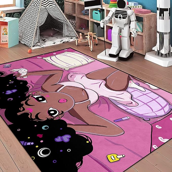 Black Magic Girl Area Rug Girls Room Decor Black Girl Rugs for Bedroom African American Girls Carpet for Living Room Pink Room Decor for Teen Girls Yoga Mats, 2'6''×4' - LeafyLoom