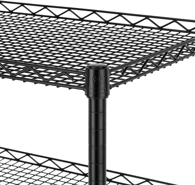 Finnhomy 3 Tier Heavy Duty Commercial Grade Utility Cart, Wire Rolling Cart with Handle Bar, Steel Service Cart with Wheels, Kitchen Carts on Wheels, Metal Cart Shelf Size 18" D x 36" W, NSF, Black - LeafyLoom