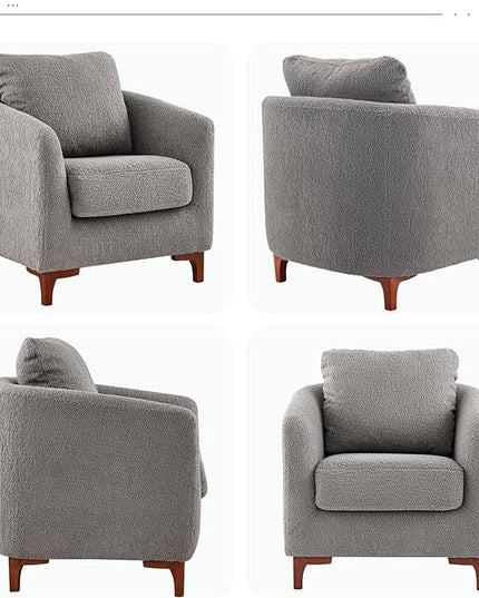 COLAMY Sherpa Accent Chairs with Storage Ottoman Set of 2, Upholstered Barrel Arm Chair with Footrest, Modern Living Room Chair with Back Pillow, Grey - LeafyLoom