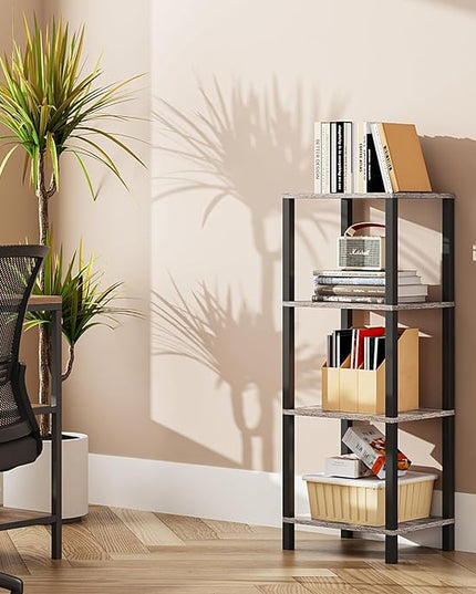 TUTOTAK Bookshelf, 4-Tier Tall Book Shelf, Narrow Bookcase for Small Space, DIY Stackable Bookshelf, for Living Room, Office, Study, Entryway, Industrial, Greige and Black BS01BG004 - LeafyLoom