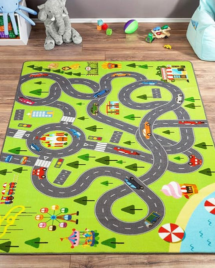 HOMORE Kids Play Mat Rug, Fun and Educational City Play Rug for Hot Wheels Track Racing and Toys, Kids Carpet Playmat Area Rug for Children Bedroom Play Room Nursery, 3x5 Feet - LeafyLoom