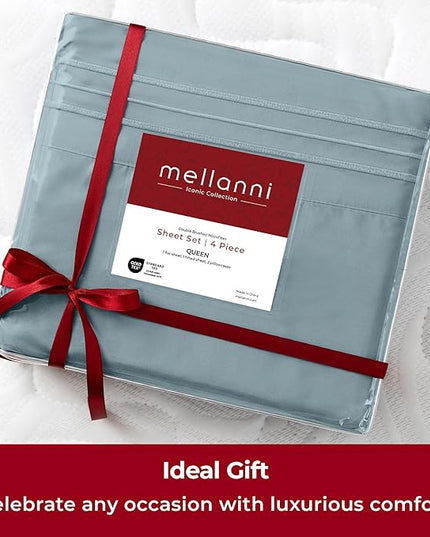 Mellanni Extra Deep King Sheets - 4 PC Iconic Collection Bedding Sheets & Pillowcases - Hotel Luxury, Ultra Soft, Cooling Bed Sheets - Extra Deep Pocket up to 21 inch (King, Spa Blue) - LeafyLoom