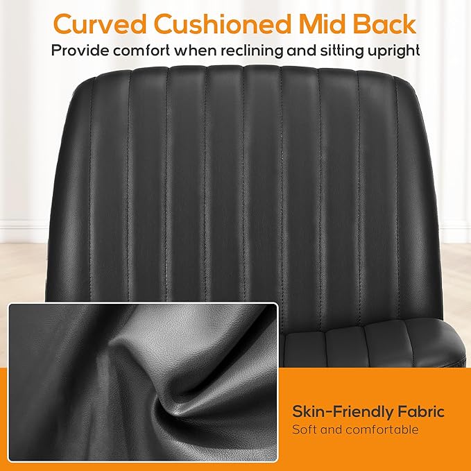 Criss Cross Chair, Cross Legged Office Chair, Wide Comfty Desk Chair, No Wheels Armless Computer Task Chair, Swivel Vanity Home Chair, Height Adjustable - LeafyLoom