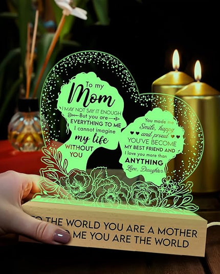 Gifts for Mom from Daughter Son, Mom Birthday Gifts 3D Illusion Lamp, Acrylic Night Light for Mom Stepmom Wife Daughter from Husband, to My Mom Gifts for Mothers Day Christmas Thanksgiving - LeafyLoom