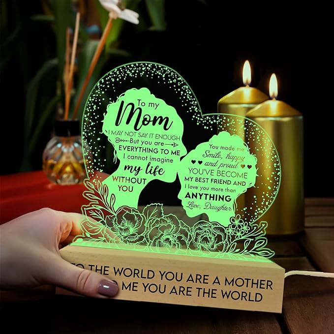 Gifts for Mom from Daughter Son, Mom Birthday Gifts 3D Illusion Lamp, Acrylic Night Light for Mom Stepmom Wife Daughter from Husband, to My Mom Gifts for Mothers Day Christmas Thanksgiving - LeafyLoom