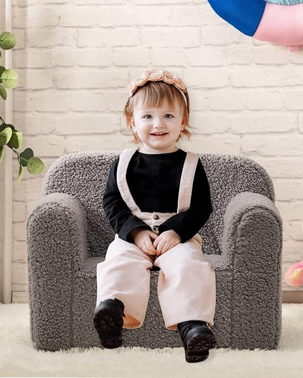 ALIMORDEN Kids Ultra-Soft Snuggle Foam Filled Chair, Toddler Cuddly Sherpa Reading Couch for Boys and Girls, Grey - LeafyLoom