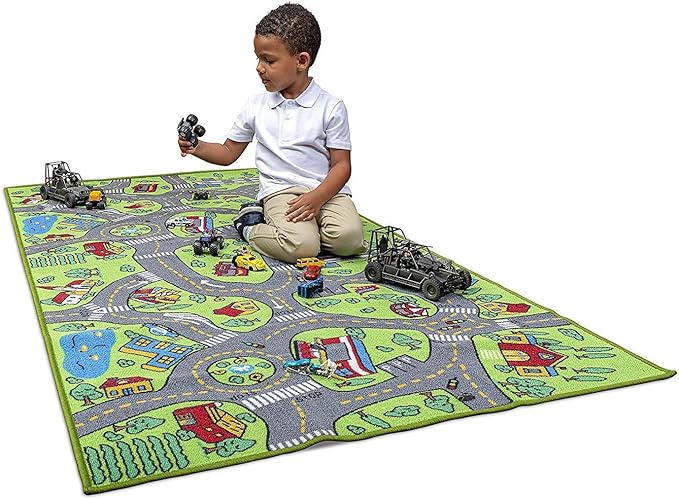 Kids Rug Carpet Playmat City Life Learn Have Fun Safe, Children's Educational, Road Traffic System, Multi Color Activity Centerpiece Play Mat! for Playing with Cars for Bedroom Playroom - LeafyLoom