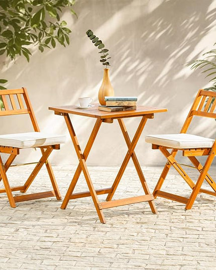 Heavy Duty 400lbs Capacity Patio Bistro Set 3 Piece Outdoor, Folding Chairs w/Cushion, Square Table-Upgrade 2024 - LeafyLoom