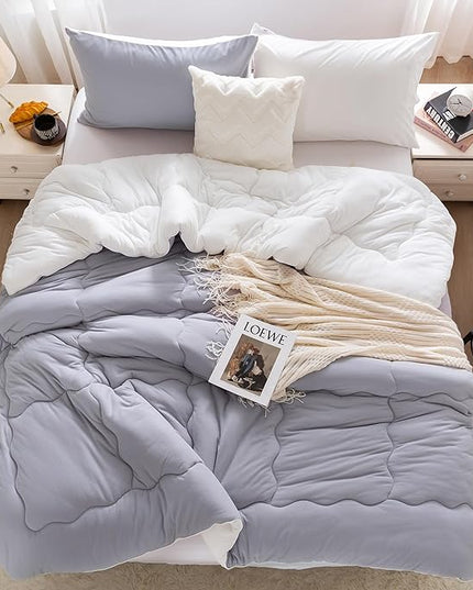 COTTEBED Ultra-Soft Reversible Warm Comforter Set Twin Sized, Winter Milk Cup Grey White Breathable Bedding Down Alternative Comforter for Boy Kids Girl School College Dorm Christmas, Twin/TwinXL - LeafyLoom