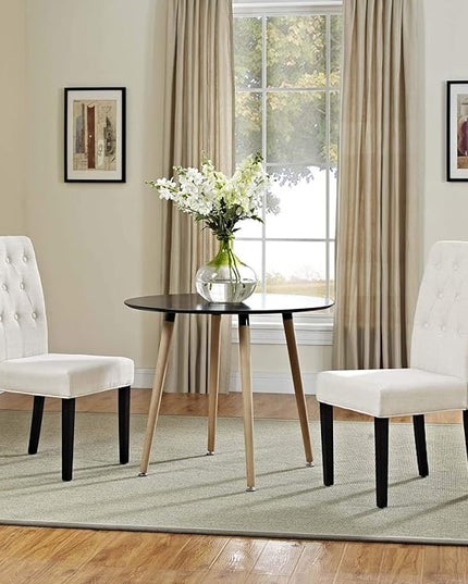 Modway Confer Modern Tufted Upholstered Fabric Parsons Two Kitchen and Dining Room Chairs in Beige - LeafyLoom