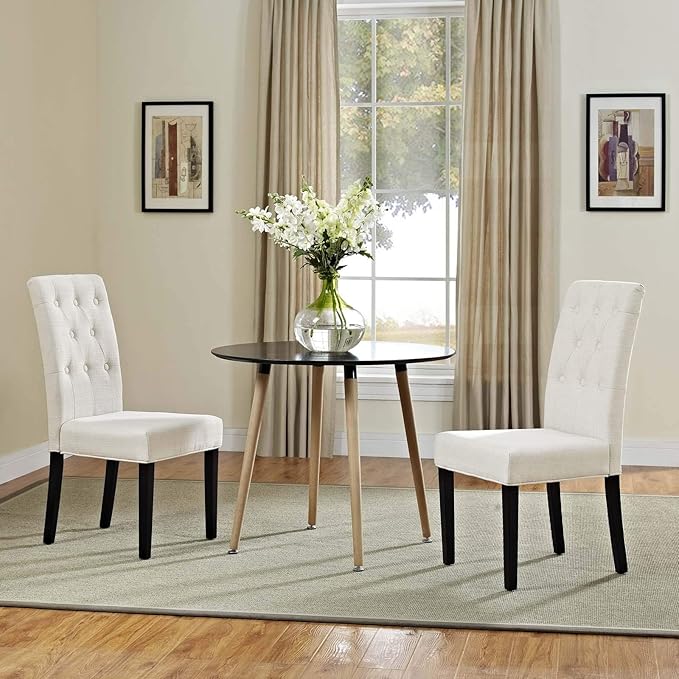 Modway Confer Modern Tufted Upholstered Fabric Parsons Two Kitchen and Dining Room Chairs in Beige - LeafyLoom