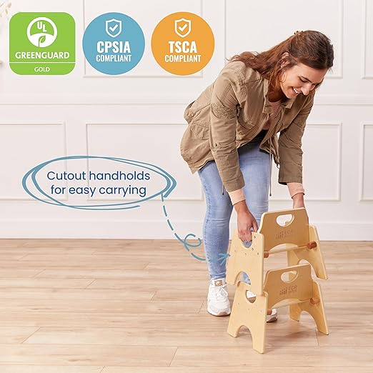 ECR4Kids Stackable Wooden Toddler Chair, 6in, Kids Furniture, Natural, 2-Pack - LeafyLoom