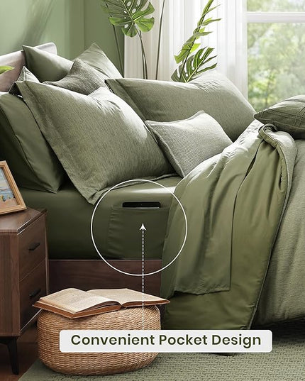 Monbix Full Size Comforter Set, Sage Green Bedding Comforter for Full Size Bed Set Reversible, Bedding Sets Full 7 Pieces, Cationic Dyeing Bed in a Bag with Comforter, Sheets, Pillowcases & Shams - LeafyLoom