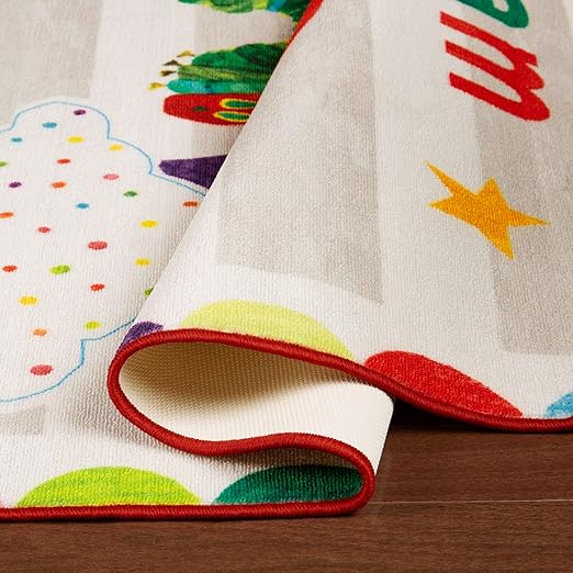 Eric Carle "The Very Hungry Caterpillar Elementary Dream Big Little One Kids Machine Washable Area Rug, White/Grey, 4'11"x6'6" - LeafyLoom