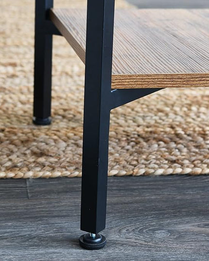 Household Essentials Crown Square Side End Table with Storage Shelf Rustic Hickory Wood Grain and Black Metal - LeafyLoom