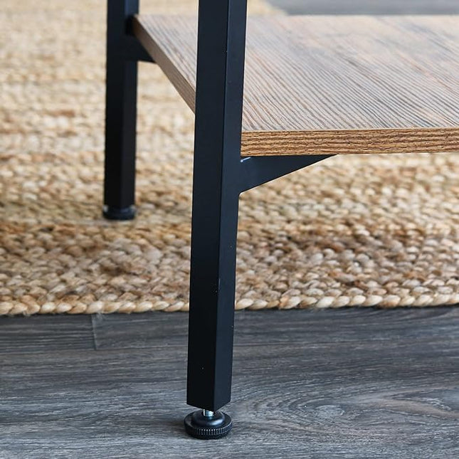 Household Essentials Crown Square Side End Table with Storage Shelf Rustic Hickory Wood Grain and Black Metal - LeafyLoom