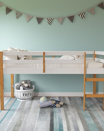 DHP Milton Junior Twin Size Wooden Loft Bed for Kids, Natural - LeafyLoom