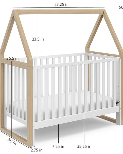 Storkcraft Orchard 5-in-1 Convertible Crib (White with Driftwood) – GREENGUARD Gold Certified, Canopy Style Baby Crib, Converts from Crib to Toddler Bed, Daybed and Full-Size Bed - LeafyLoom