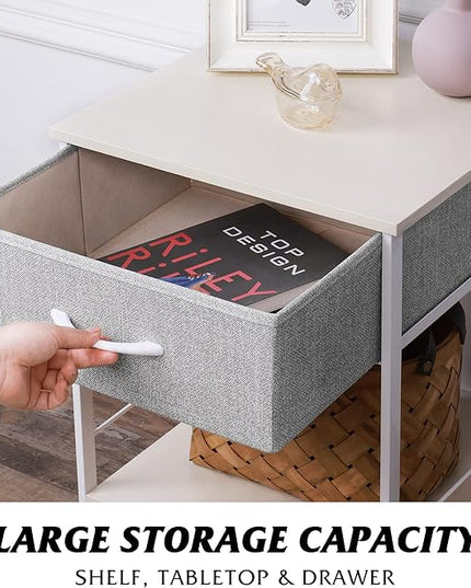 WLIVE Nightstand, End Table with Fabric Storage Drawer and Open Wood Shelf, Bedside Furniture with Steel Frame, Side Table for Bedroom, Dorm, Easy Assembly, Light Grey - LeafyLoom