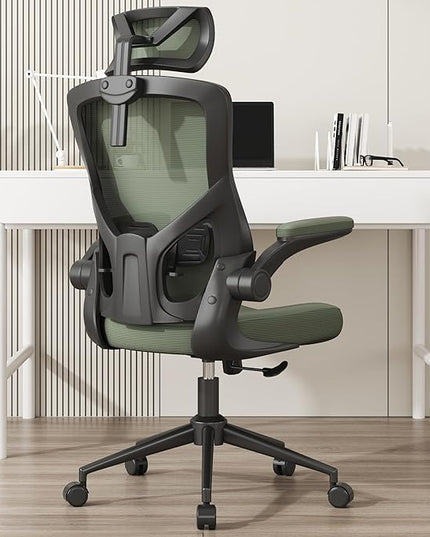 𝑯𝑶𝑴𝑬 𝑶𝑭𝑭𝑰𝑪𝑬 𝑪𝑯𝑨𝑰𝑹, Ergonomic Mesh Desk Chair, High Back Computer Chair- Adjustable Headrest with Flip-Up Arms, Lumbar Support, Swivel Executive Task Chair (Hunter Green, Modern) - LeafyLoom