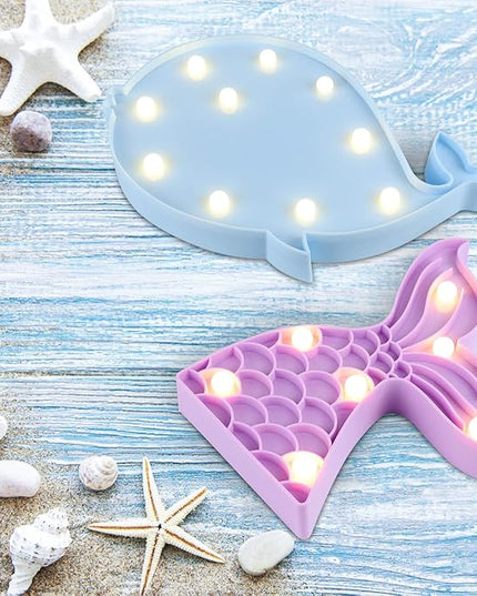 AceList Mermaid Birthday Decorations,Mermaid Ocean Party Supplies,LED Cute Mermaid Tail Night Light, Whale Table Night Lamp for Nursery Room,Bedroom,Wall Decor,Christmas,Birthday Gift for Baby - LeafyLoom