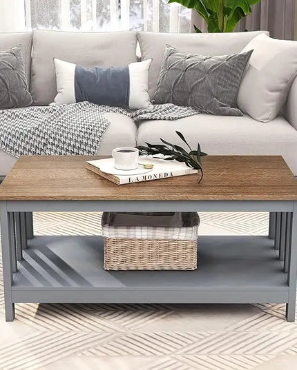 ChooChoo Coffee Table for Living Room, Grey Coffee Table with Shelf, 40 Inch - LeafyLoom