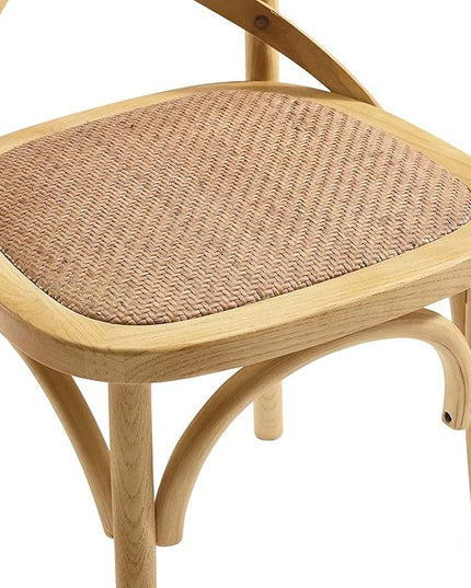 Modway Gear Rustic Modern Farmhouse Elm Wood Rattan Two Dining Chairs in Natural - LeafyLoom