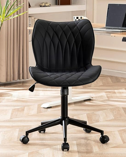 YOUNUOKE Office Desk Chair, Comfy Home Office Chairs, Small Comfortable Desk Chairs with Wheels, Armless PU Leather Chairs for Computer Conference, Black - LeafyLoom