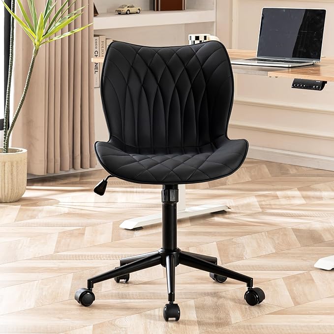 YOUNUOKE Office Desk Chair, Comfy Home Office Chairs, Small Comfortable Desk Chairs with Wheels, Armless PU Leather Chairs for Computer Conference, Black - LeafyLoom