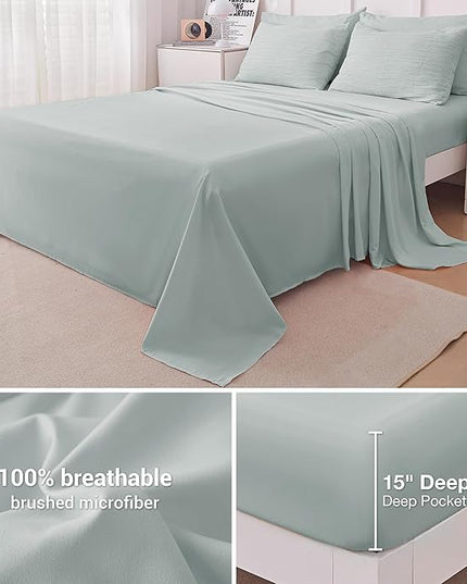 8 Piece Woven Texture King Size Comforter Set Green, Bed in A Bag Bedding King with Comforter and Sheets, Soft Lightweight Comforter Set with Deocor Throw Pillow, Sage Green - LeafyLoom