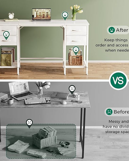 55 Inch Computer Desk with 4 Drawers, Office Desk with Mesh Shelf, Gaming Desk, Large Storage, Writing Desk Work Desk for Home Office, Study, Bedroom, Work from Home, White - LeafyLoom