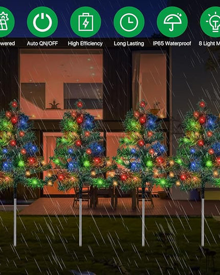 Outdoor Christmas Decorations 6-Pack Solar Christmas Tree with 8 Lighting Modes 120 Multi-Color Lights for House Outside Pathway Yard Garden Walkway Lawn Patio Front Porch Door Aovciust