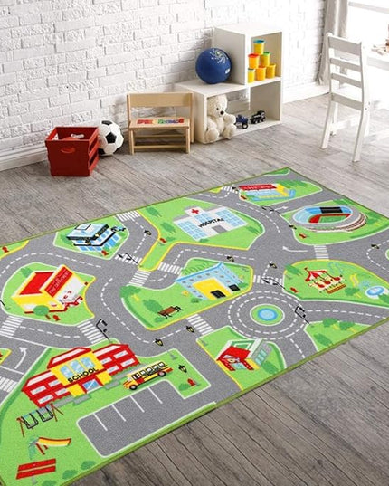 Booooom Jackson Kids Car Rug Play Mat for Toy Cars 31X59 Inch,Colorful Fun Car Play Rug,Road Rug for Bedroom Playroom,Car Area Rug Non-Slip Backing,Kids Car Carpet Toy Car Rug for Boys Toddler - LeafyLoom